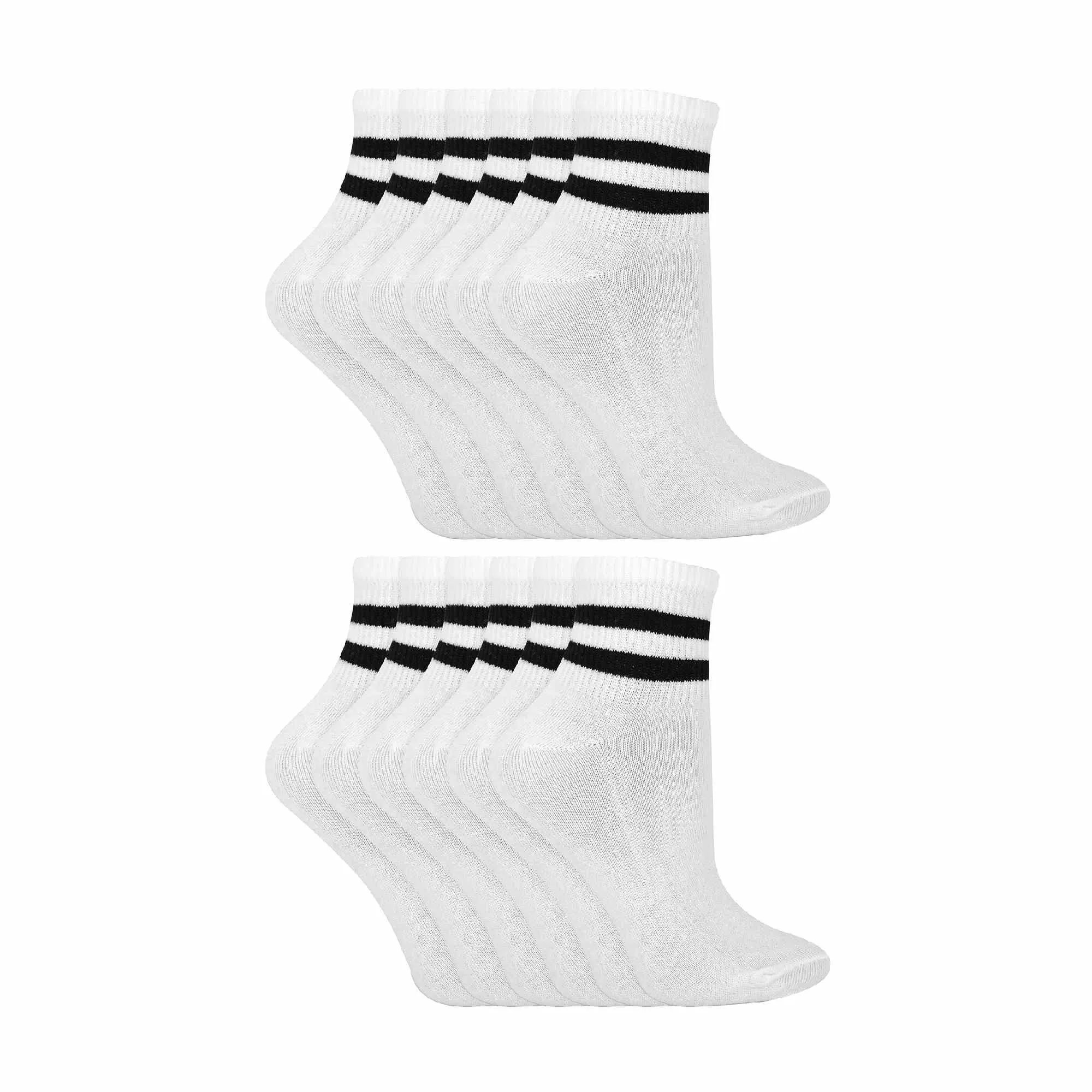 12 Pack Ladies Ankle Cotton Striped Socks