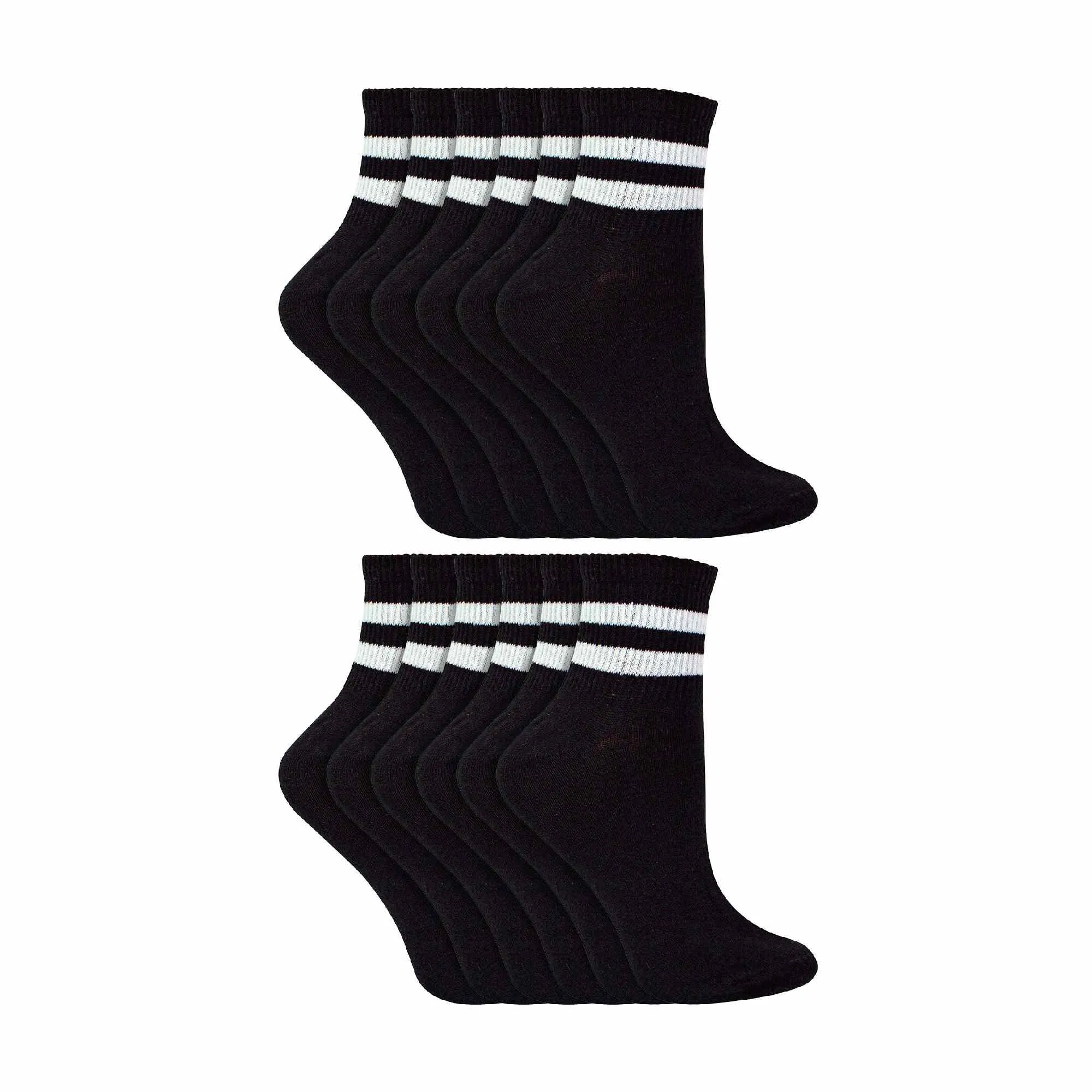 12 Pack Ladies Ankle Cotton Striped Socks