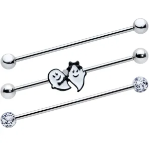 14 Gauge Black Tie Ghosts Glow in Dark Industrial Barbell 38mm Set of 3