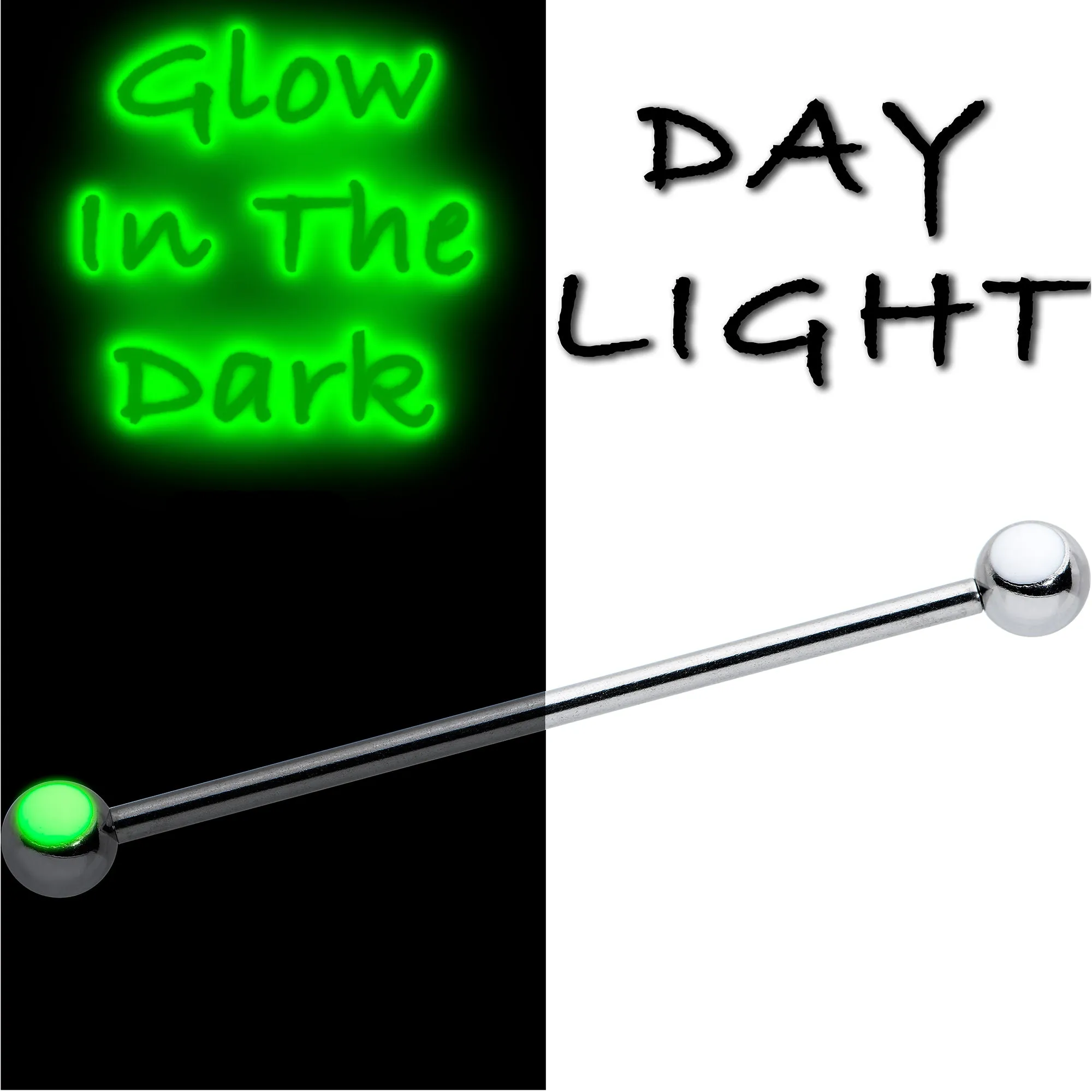 14 Gauge Black Tie Ghosts Glow in Dark Industrial Barbell 38mm Set of 3