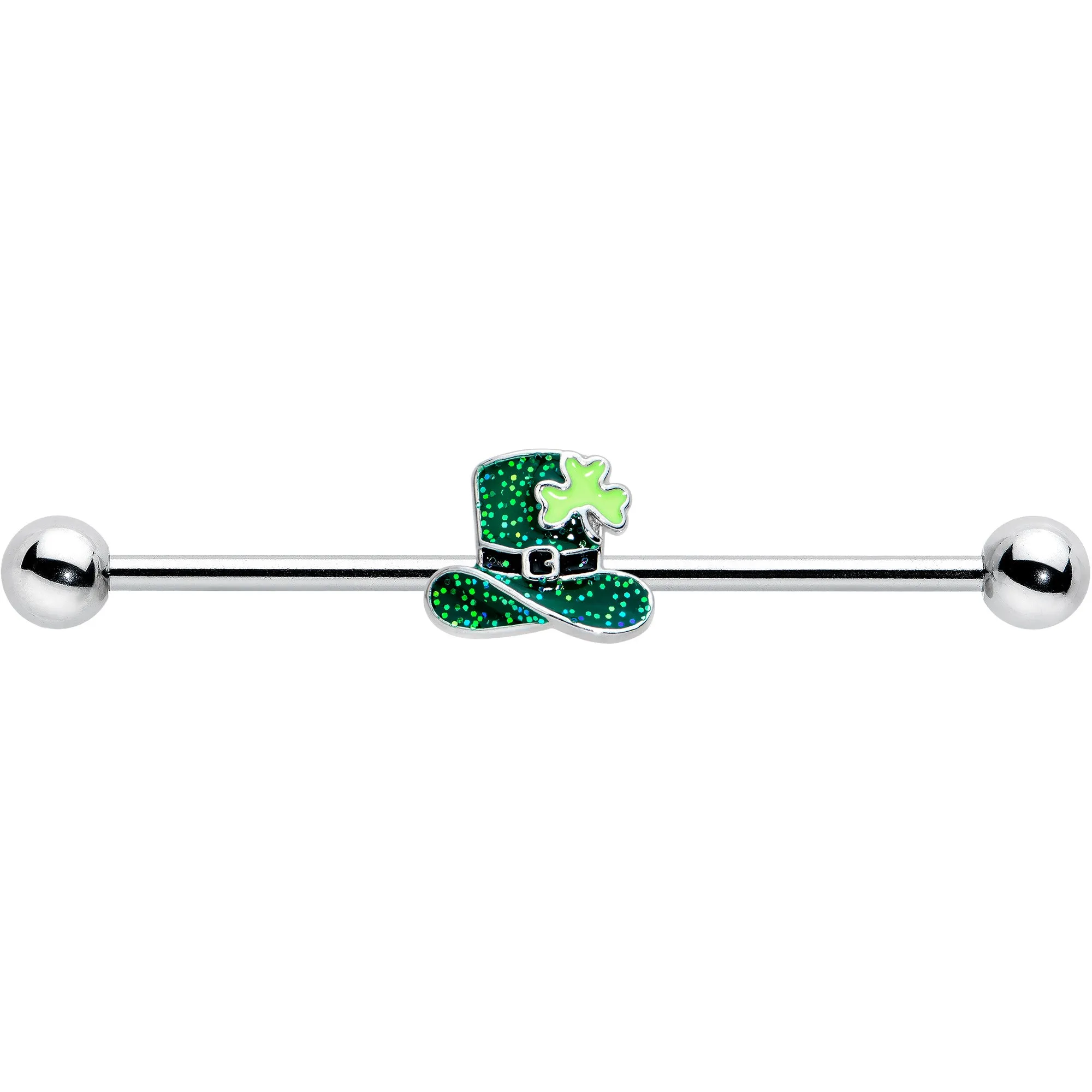 14 Gauge Glitter Top Hat Shamrock St Patricks Industrial Barbell 38mm