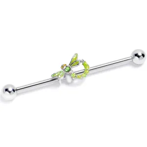 14 Gauge Green Gem Glitter Dragonfly Industrial Barbell 38mm