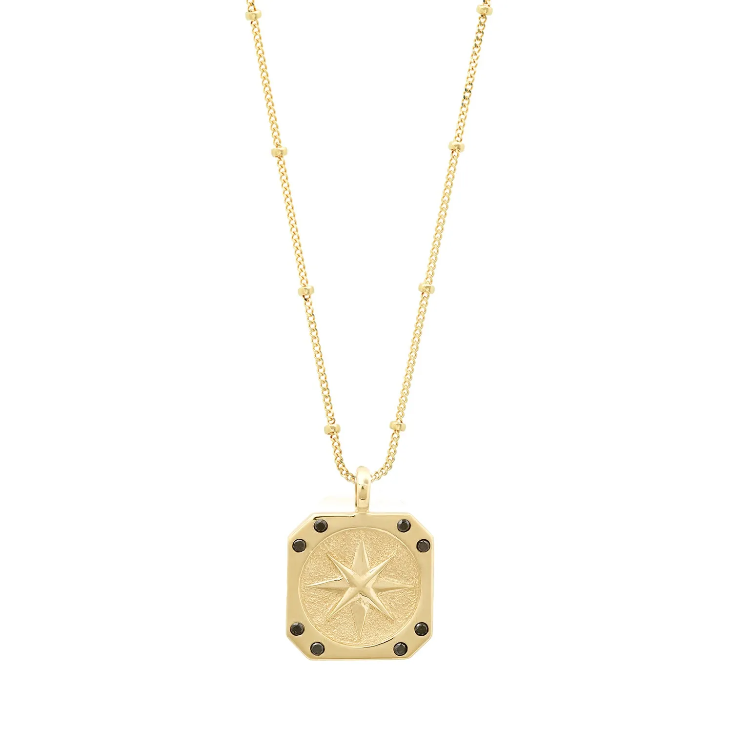 14K Black Diamond Compass Pendant Necklace