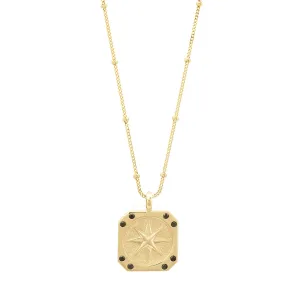 14K Black Diamond Compass Pendant Necklace