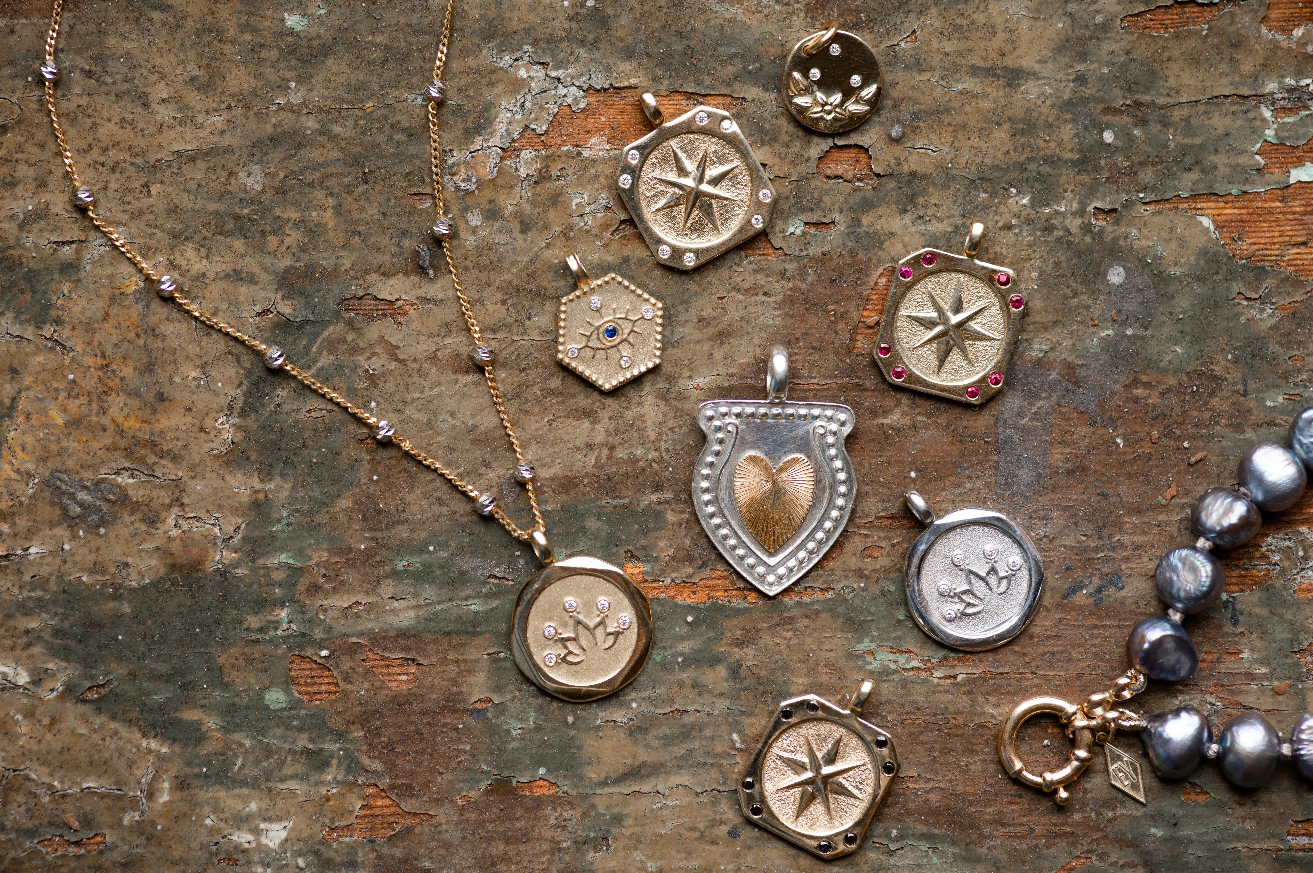 14K Black Diamond Compass Pendant Necklace