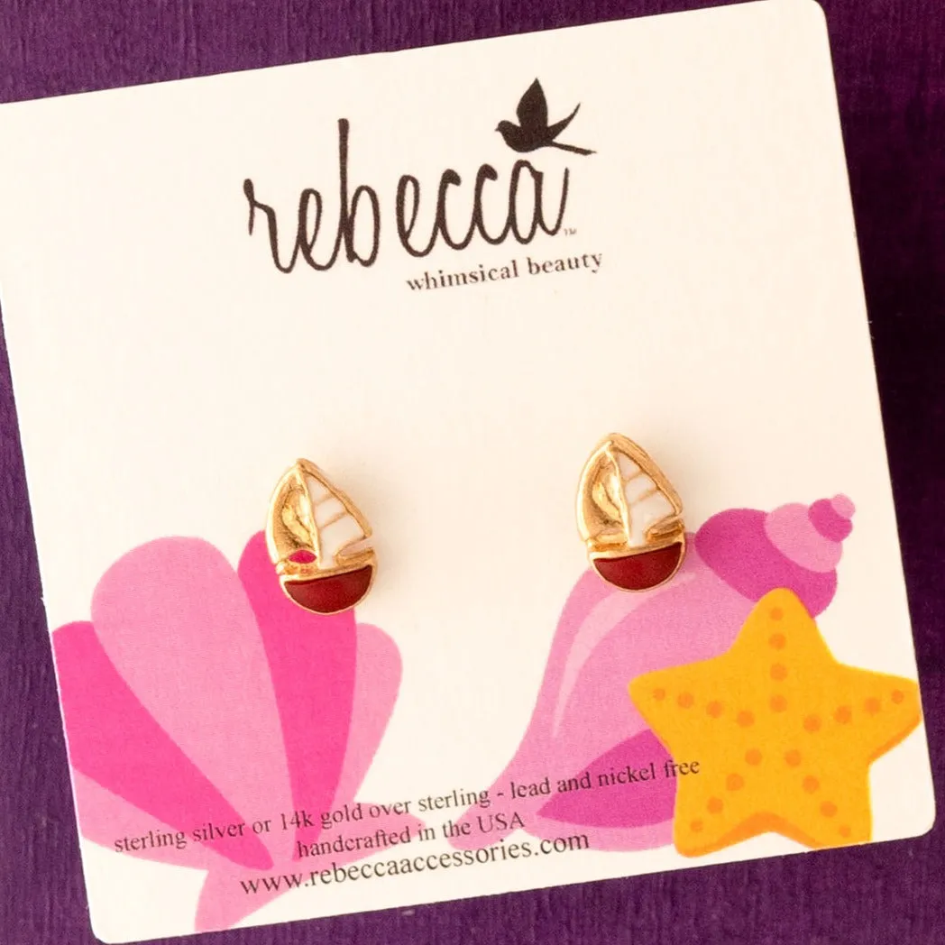 14k Gold Sailboat Enamel Post Children's Earring
