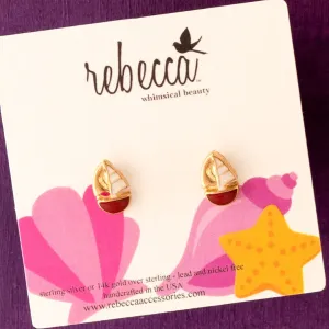 14k Gold Sailboat Enamel Post Children's Earring