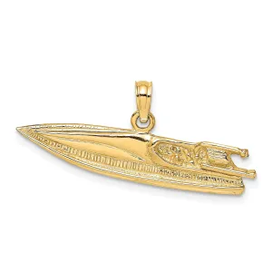 14K Yellow Gold 2-Dimensional Polish Textured Finish SPEED BOAT Charm Pendant