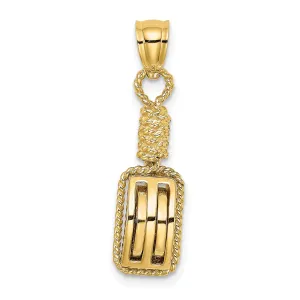 14K Yellow Gold 3-D Block Mariners Ship Pulley Charm Pendant