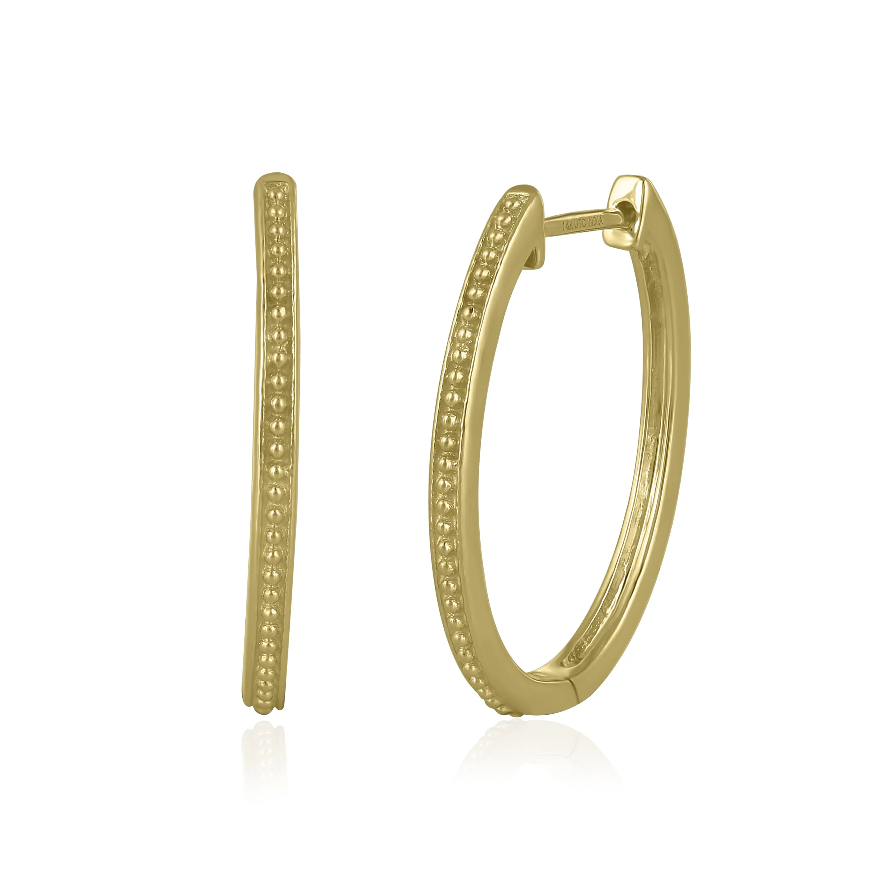 14K Yellow Gold Beaded Hoop Jay Earrings