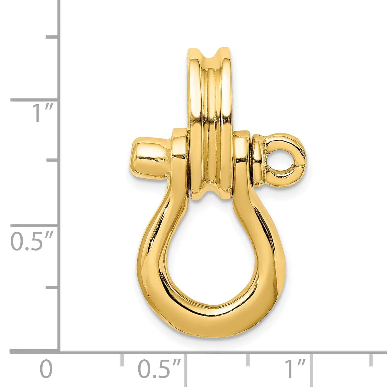 14K Yellow Gold Polished Finish 3-D Large Shipping Shackle With Pulley Bail Charm
