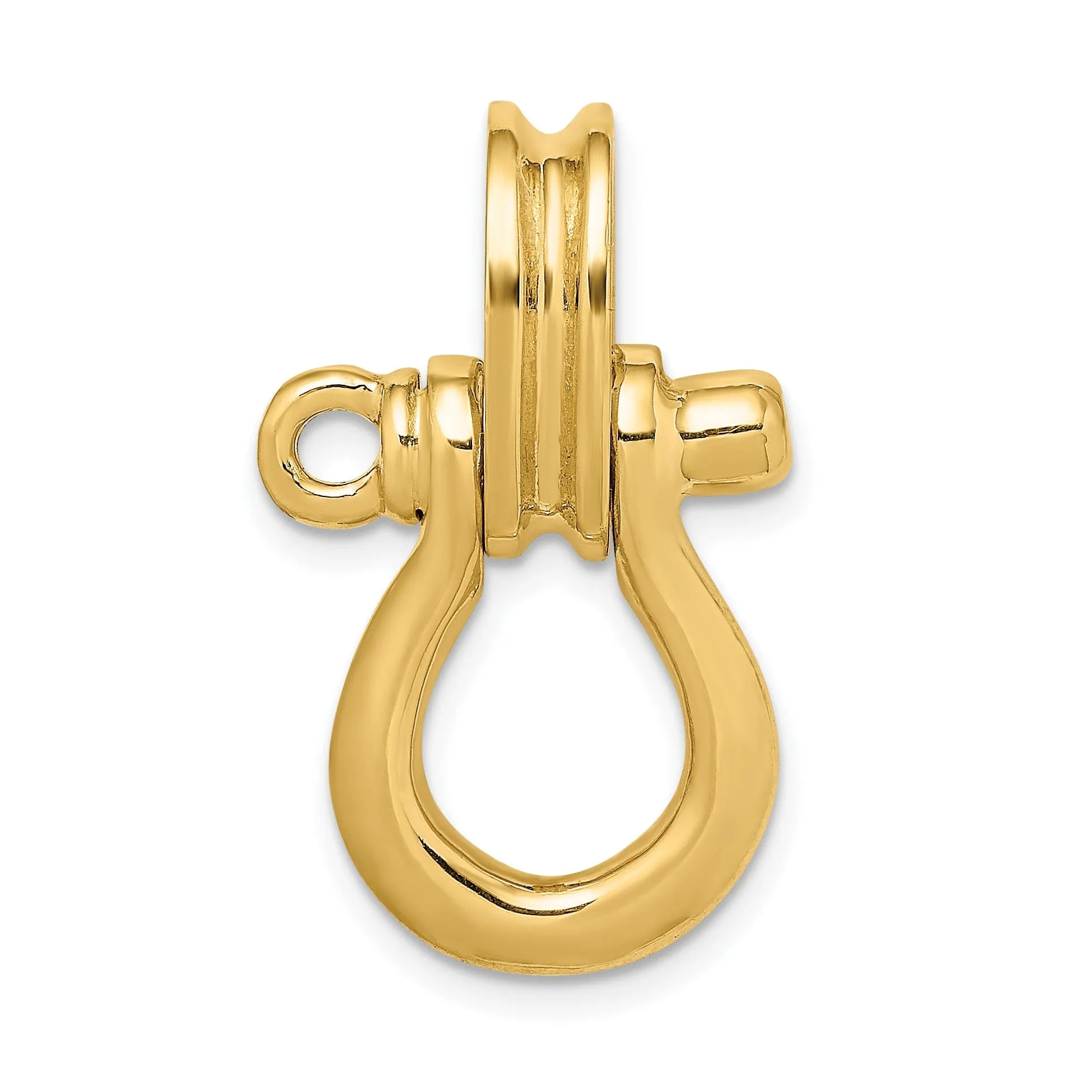 14K Yellow Gold Polished Finish 3-D Large Shipping Shackle With Pulley Bail Charm