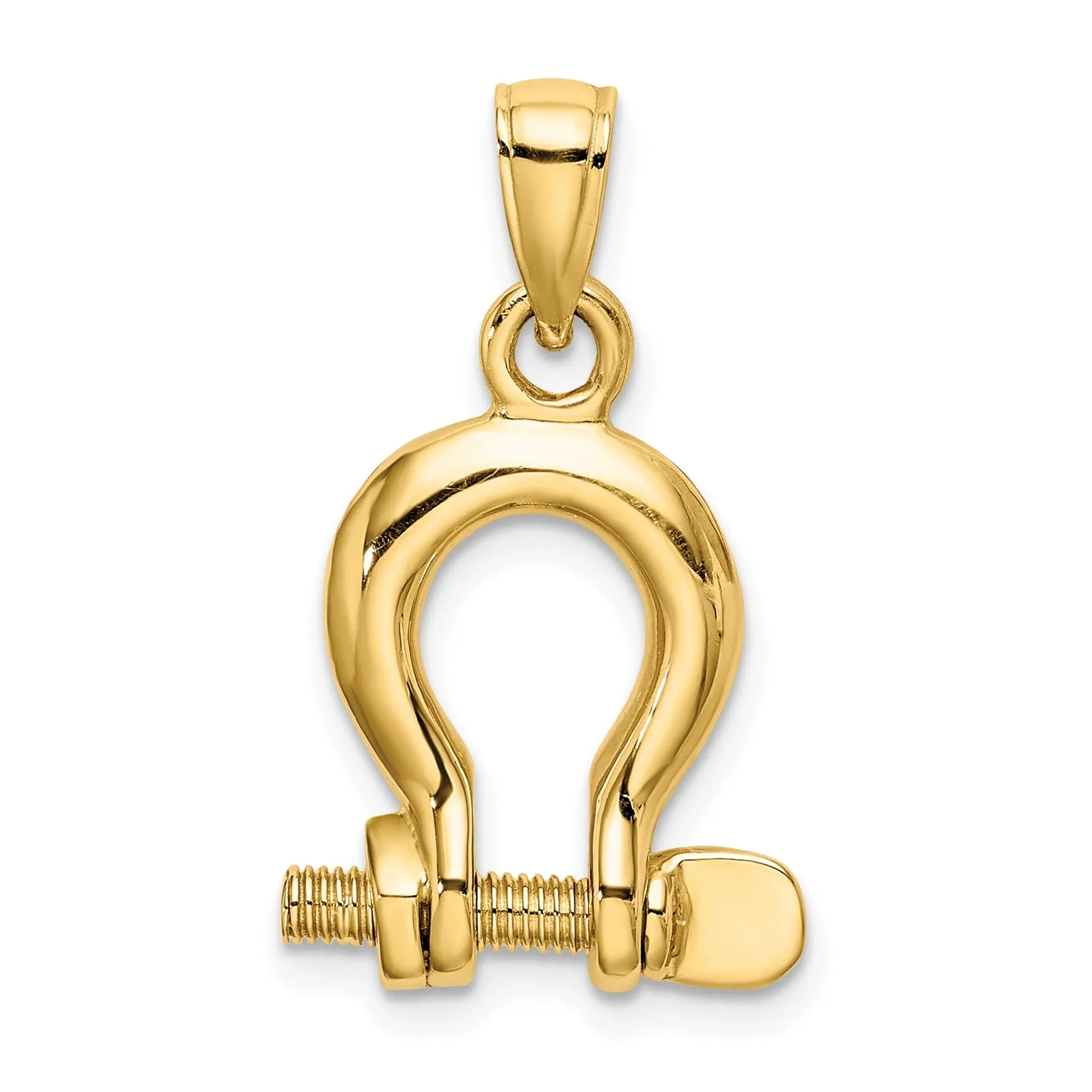 14K Yellow Gold Polished Finish 3-D Medium Moveable Ship Shackle Charm