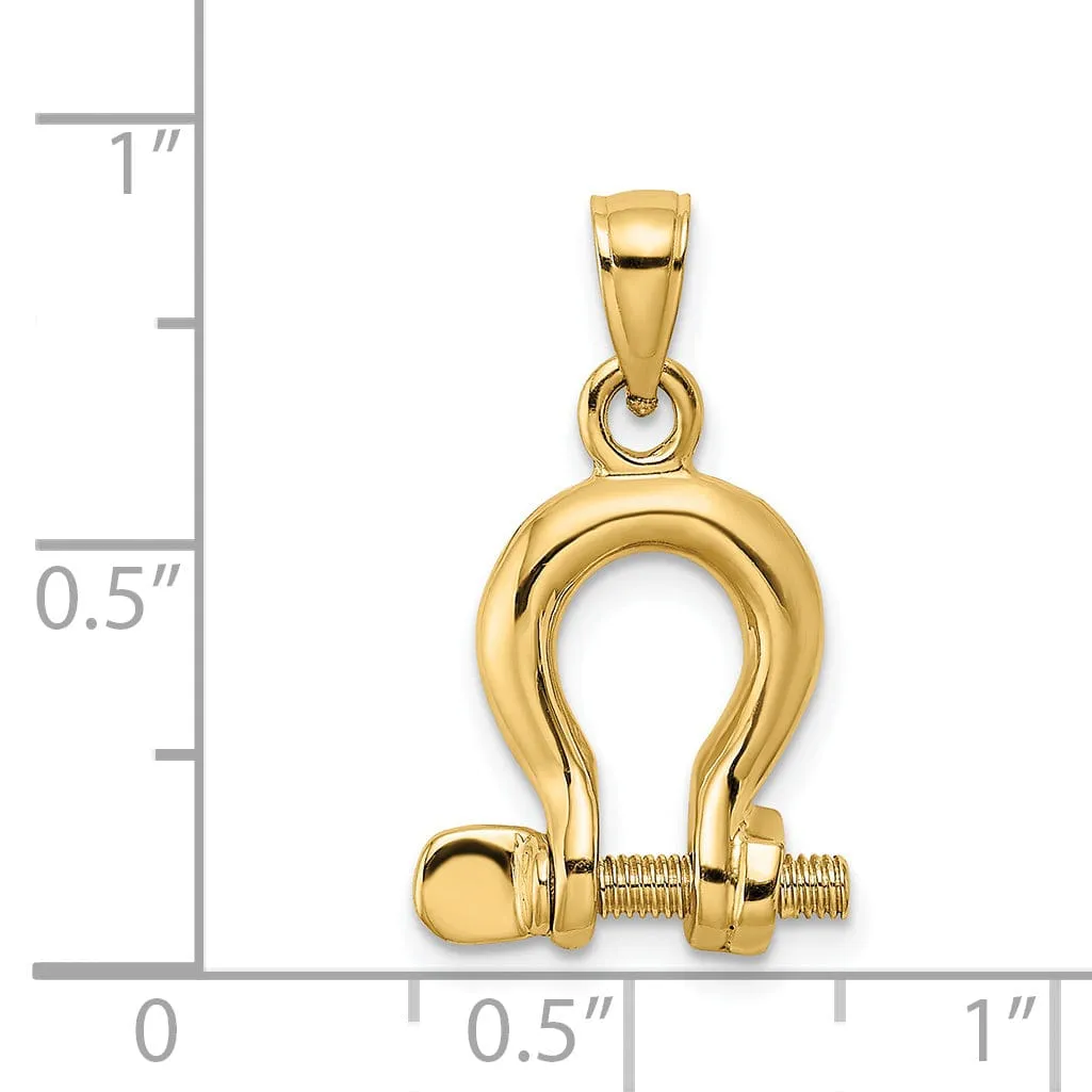 14K Yellow Gold Polished Finish 3-D Medium Moveable Ship Shackle Charm