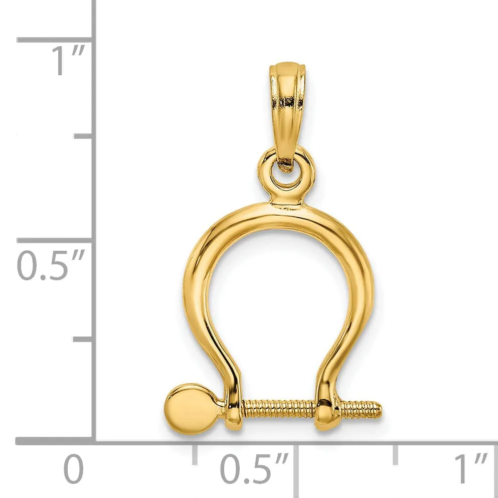 14K Yellow Gold Polished Finish 3-D Small Ship Shackle Link Screw Charm
