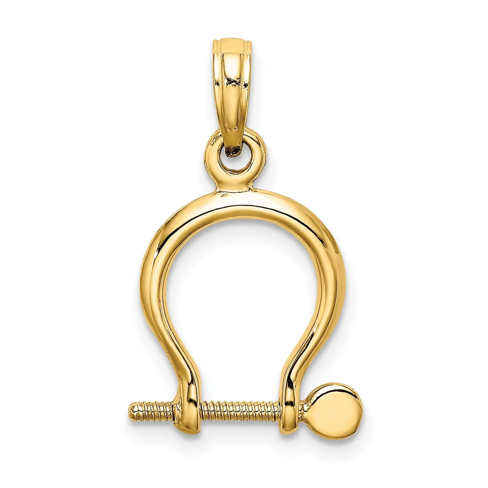 14K Yellow Gold Polished Finish 3-D Small Ship Shackle Link Screw Charm