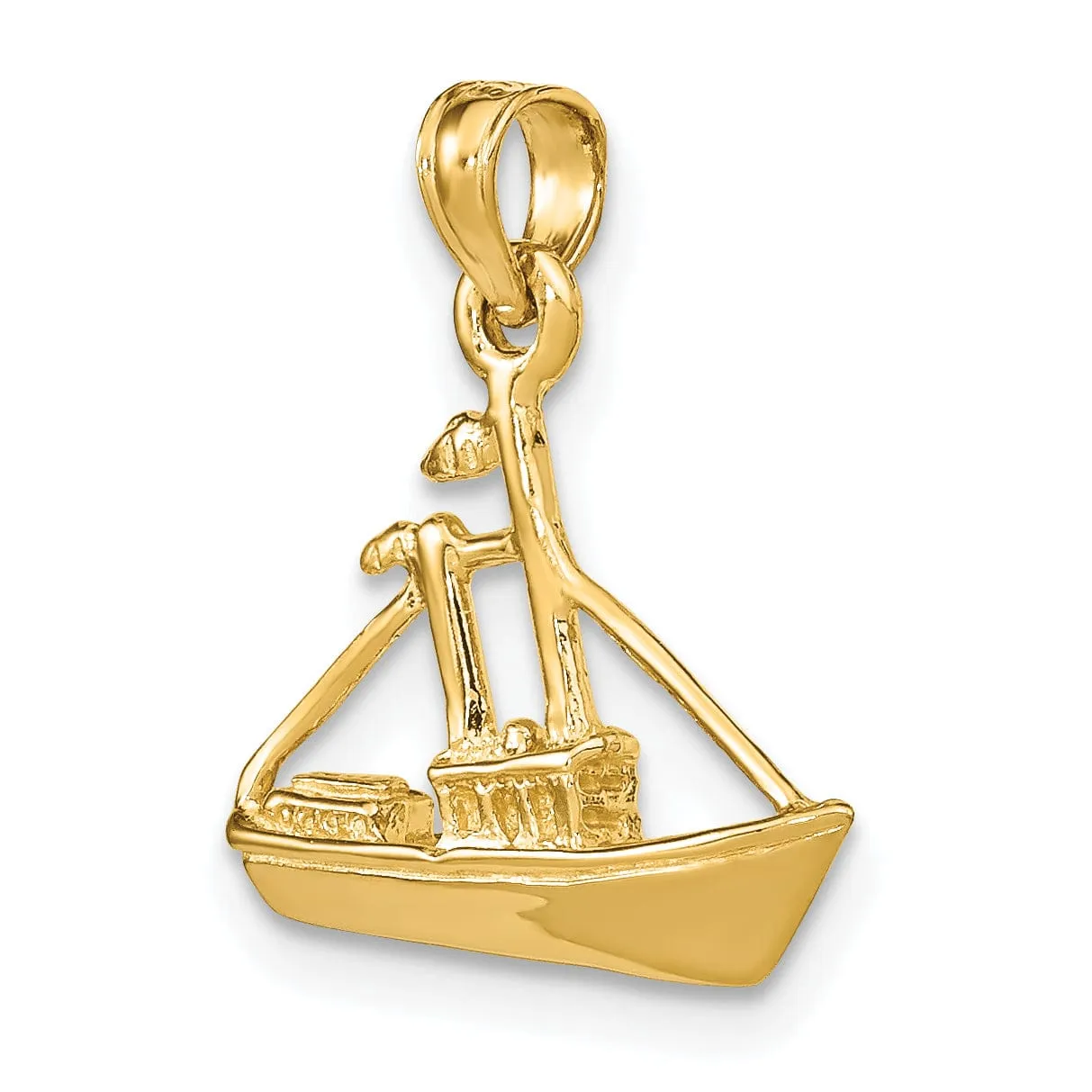 14K Yellow Gold Polished Finish 3-Dimensional Tug Boat Charm Pendant