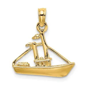 14K Yellow Gold Polished Finish 3-Dimensional Tug Boat Charm Pendant