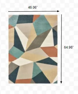 3' x 6' Blue Green Beige Retro Wedge Indoor Indoor Area Rug