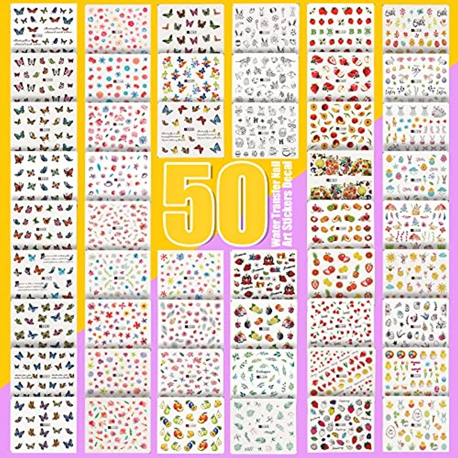 50 Sheets Nail Art Stickers, Teenitor Nail Art Decoration Kit with Nail Decals Crystal Rhinestones Holographic Glitter Sequins Nail Art Foils Nail Striping Tape Nail Fimo Slices
