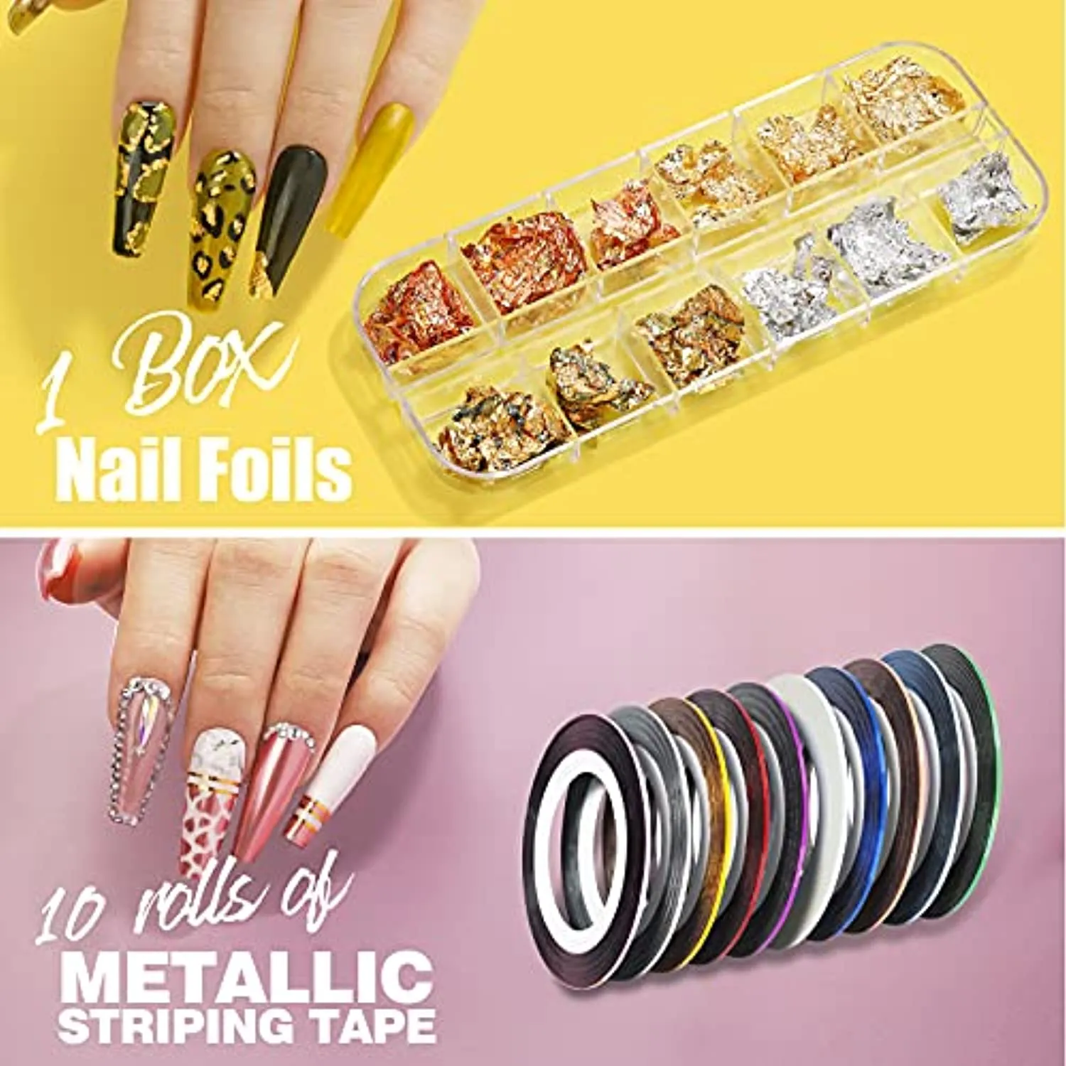 50 Sheets Nail Art Stickers, Teenitor Nail Art Decoration Kit with Nail Decals Crystal Rhinestones Holographic Glitter Sequins Nail Art Foils Nail Striping Tape Nail Fimo Slices