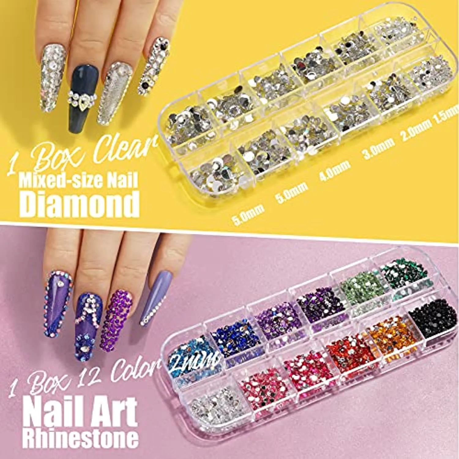 50 Sheets Nail Art Stickers, Teenitor Nail Art Decoration Kit with Nail Decals Crystal Rhinestones Holographic Glitter Sequins Nail Art Foils Nail Striping Tape Nail Fimo Slices