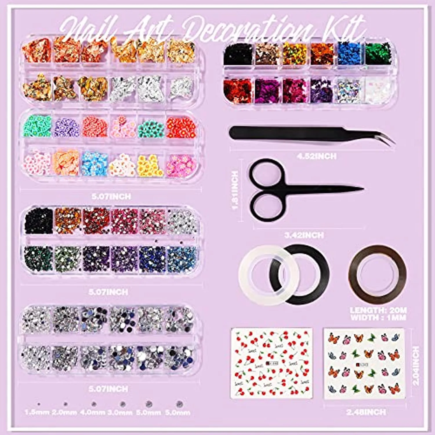 50 Sheets Nail Art Stickers, Teenitor Nail Art Decoration Kit with Nail Decals Crystal Rhinestones Holographic Glitter Sequins Nail Art Foils Nail Striping Tape Nail Fimo Slices