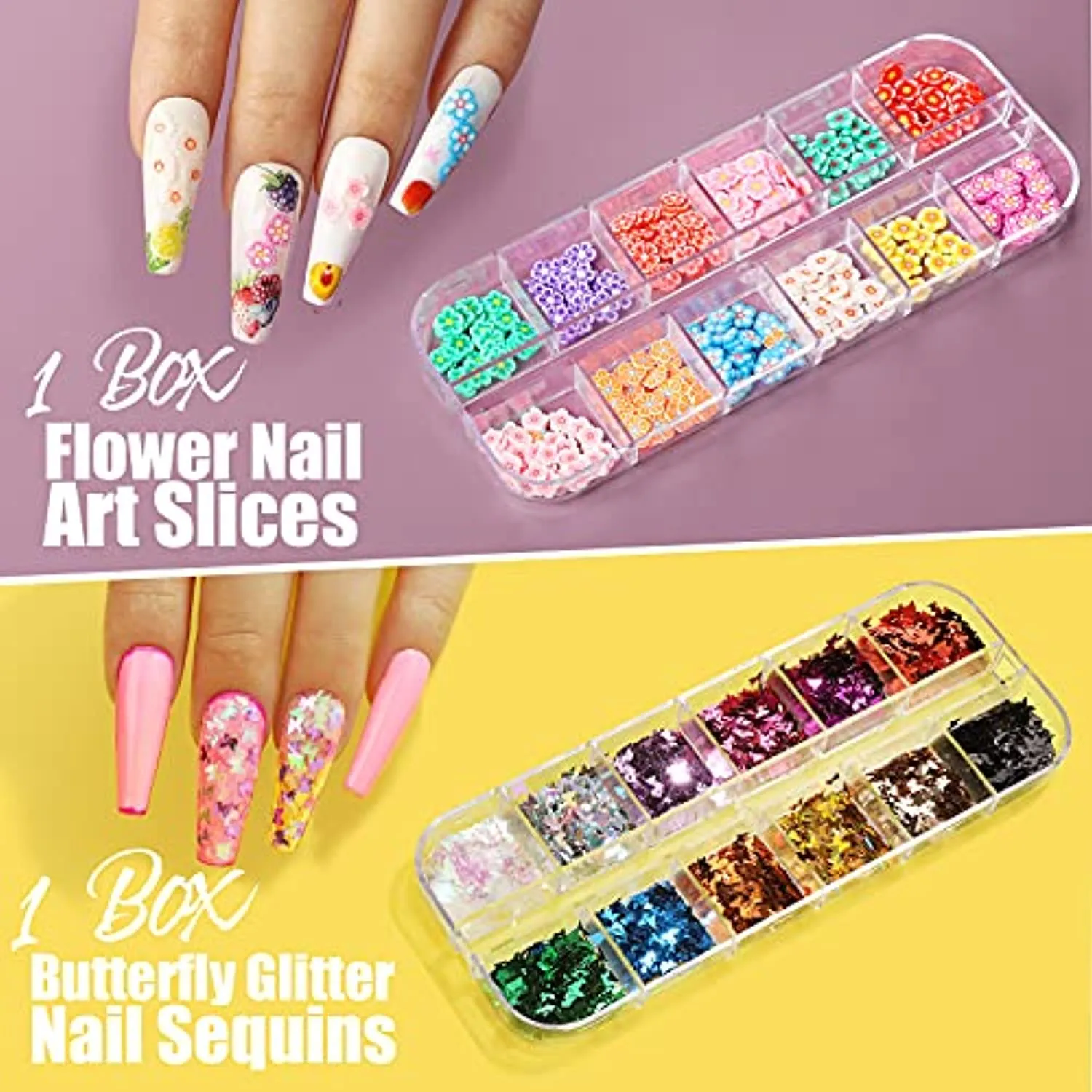 50 Sheets Nail Art Stickers, Teenitor Nail Art Decoration Kit with Nail Decals Crystal Rhinestones Holographic Glitter Sequins Nail Art Foils Nail Striping Tape Nail Fimo Slices
