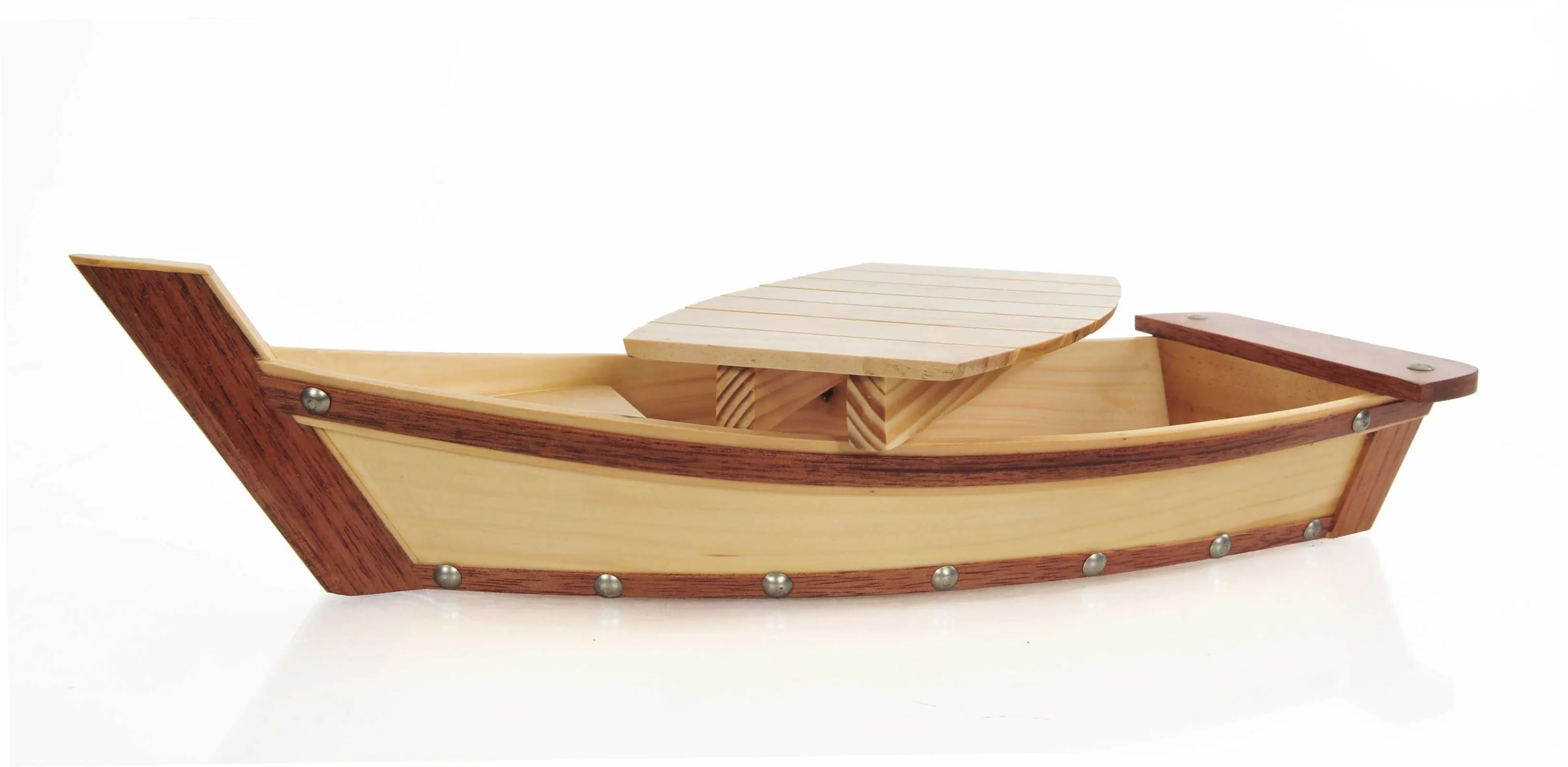 6.25" x 16.75" x 3.37" Small Wooden Sushi Boat Serving Tray