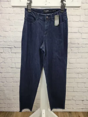 6R DARK WASH A484848 Susan Graver Regular Straight Ankle Jean with Frayed Hem