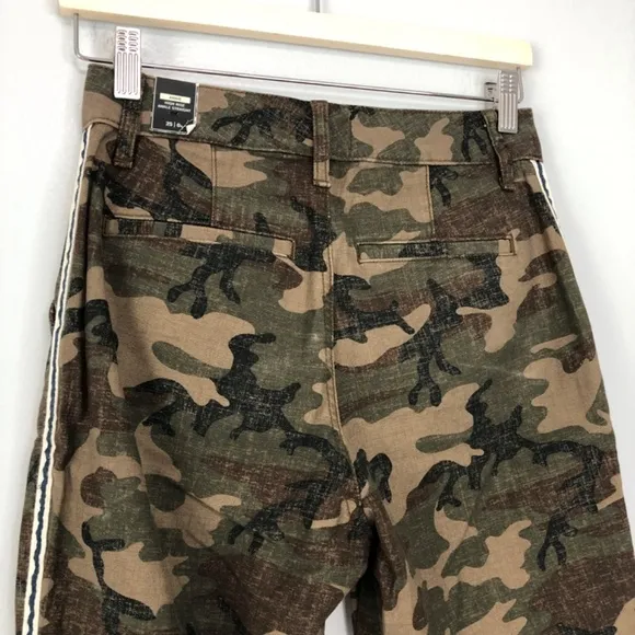 Abercrombie &amp; Fitch Annie High Rise Ankle Straight Green Camo Stripe Jeans 25/0R