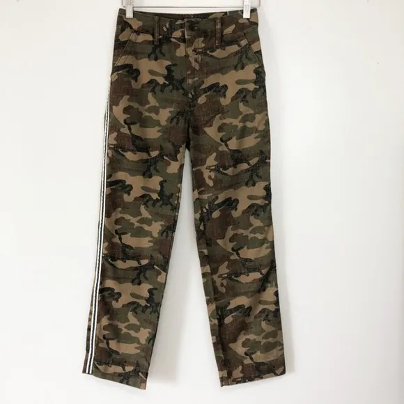 Abercrombie &amp; Fitch Annie High Rise Ankle Straight Green Camo Stripe Jeans 25/0R