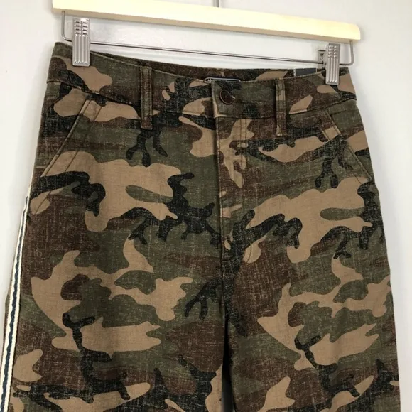 Abercrombie &amp; Fitch Annie High Rise Ankle Straight Green Camo Stripe Jeans 25/0R