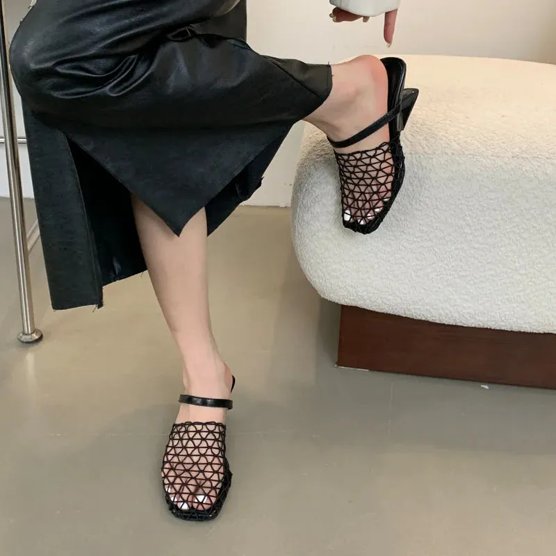 ADVBRIDGE  -  Silver High Heels 5cm Womens Mesh Low Heel Close Toe Slingback Shoes Summer Gold Slippers Wedges Ladies Shoes Chaussures Femmes