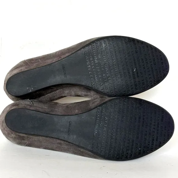 AGL Gray Suede Cap Toe Slip On Bar Wedge Heel Dress Shoe Pump size 37