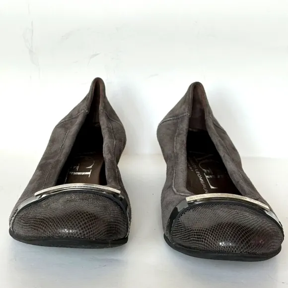 AGL Gray Suede Cap Toe Slip On Bar Wedge Heel Dress Shoe Pump size 37