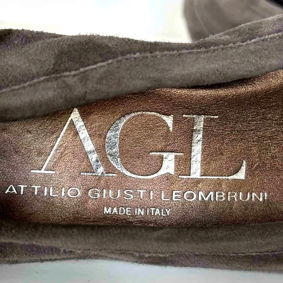 AGL Gray Suede Cap Toe Slip On Bar Wedge Heel Dress Shoe Pump size 37