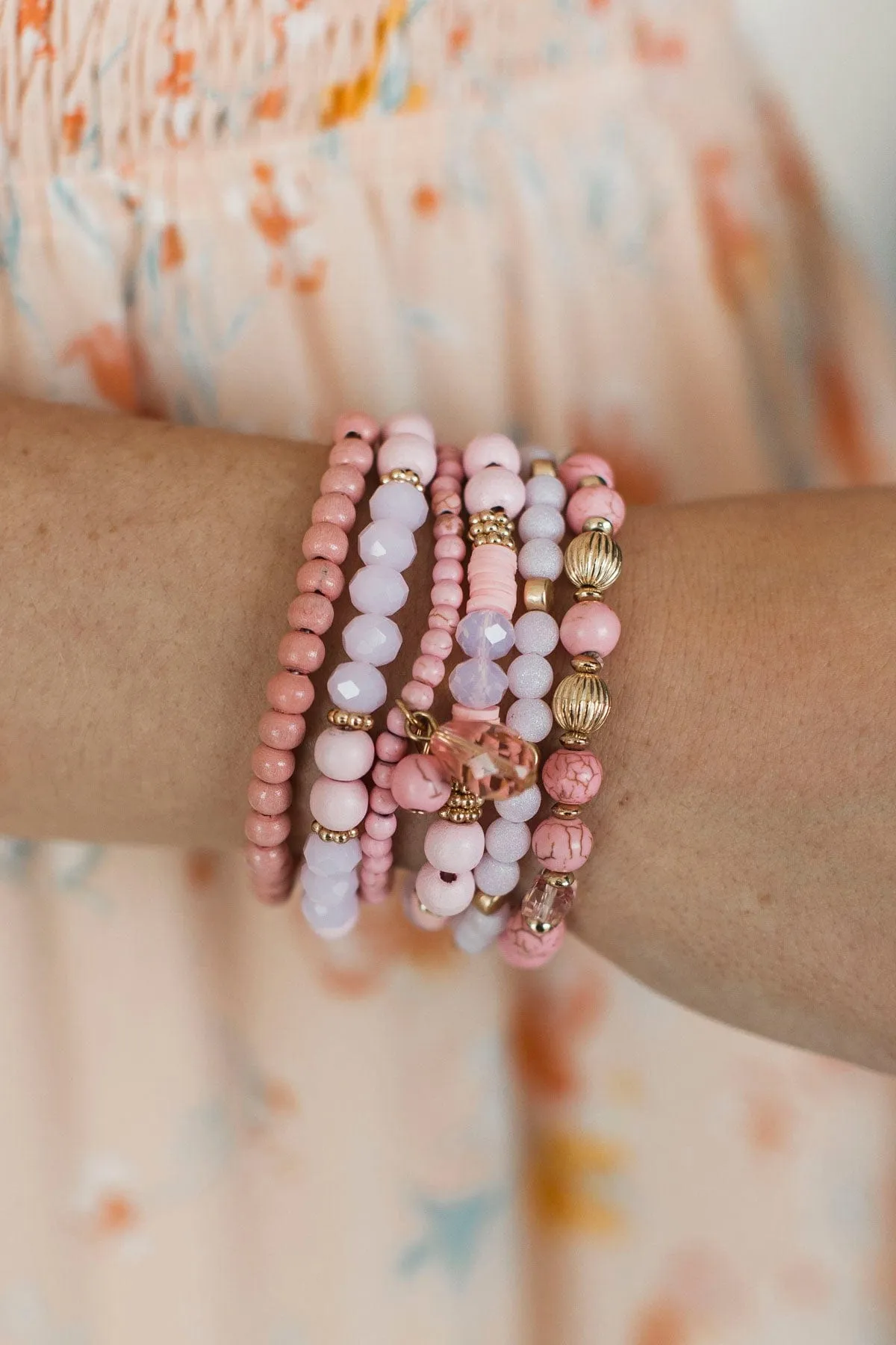 All Decked Out Stackable Bracelet Set- Pink