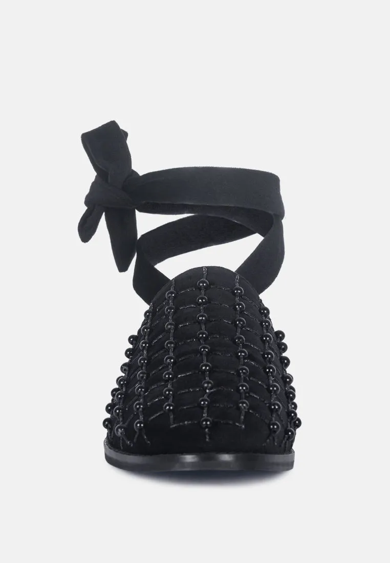 Asante Crisscross Beaded Veil Velvet Mules By Ruw
