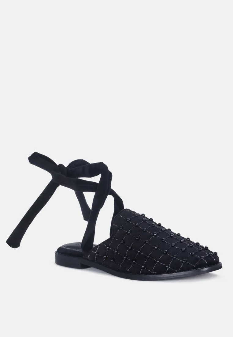 Asante Crisscross Beaded Veil Velvet Mules By Ruw