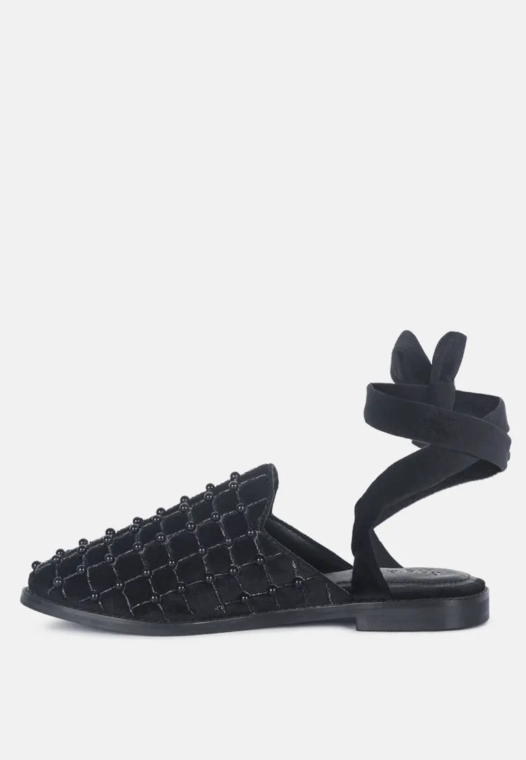 Asante Crisscross Beaded Veil Velvet Mules By Ruw