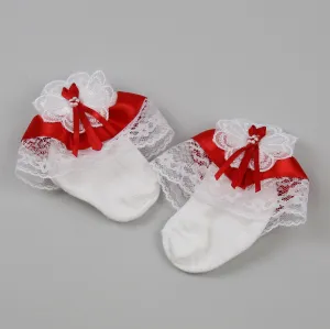 Baby Girl Fancy Socks - white / red