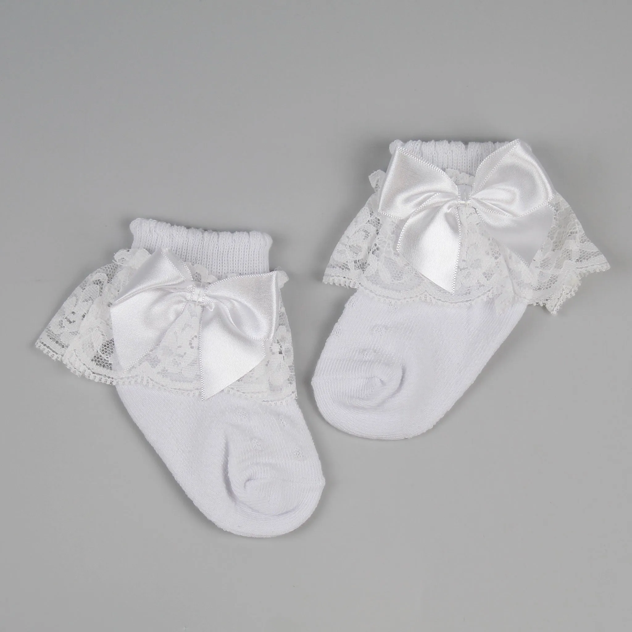 Baby Girl Lace & Bow Ankle Socks - White - Pex Tina