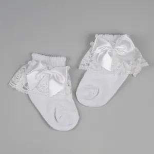Baby Girl Lace & Bow Ankle Socks - White - Pex Tina
