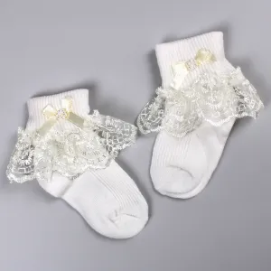 Baby Girls Frilly Ankle Socks - Cream