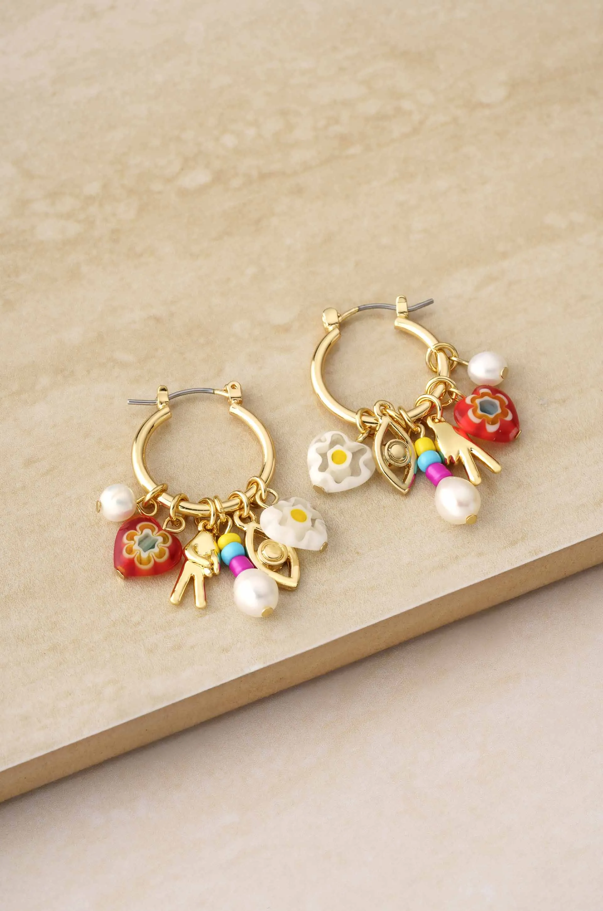 Be Happy Charm Hoop 18k Gold Plated Earrings