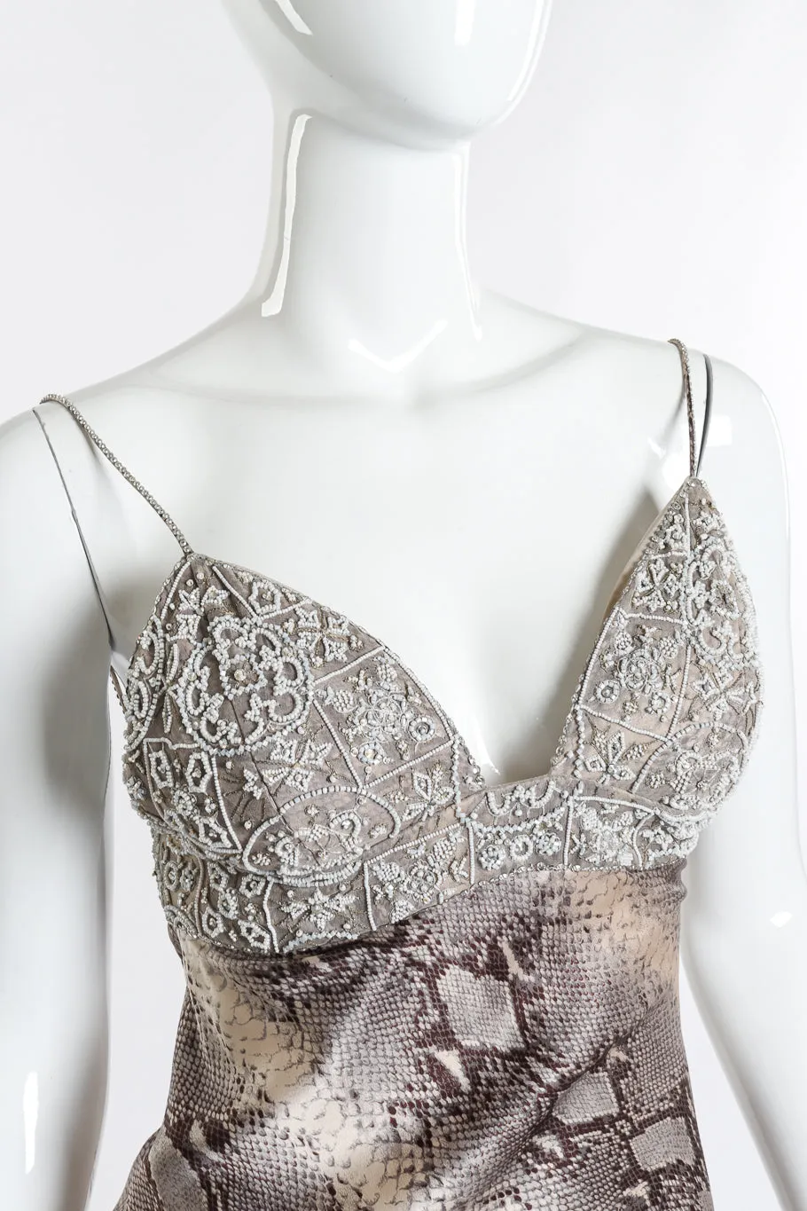 Beaded Bias Snake Print Dress