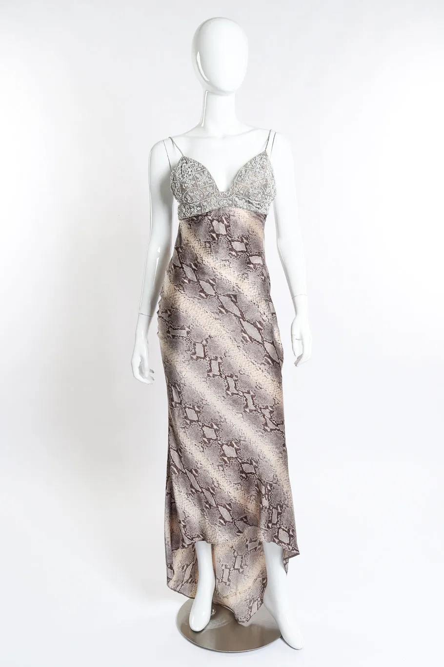 Beaded Bias Snake Print Dress