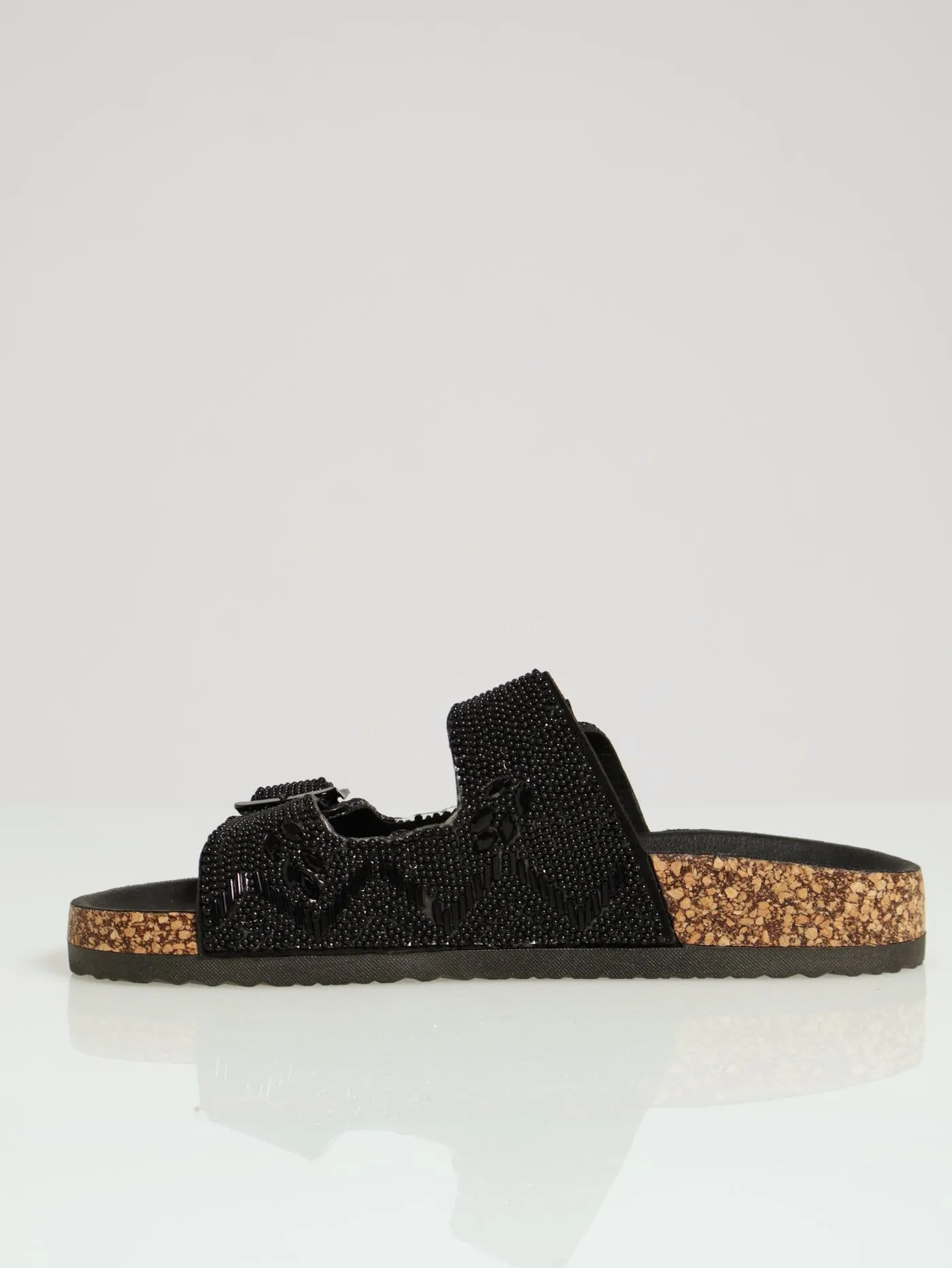 Beaded Birk Mule Sandal - Black