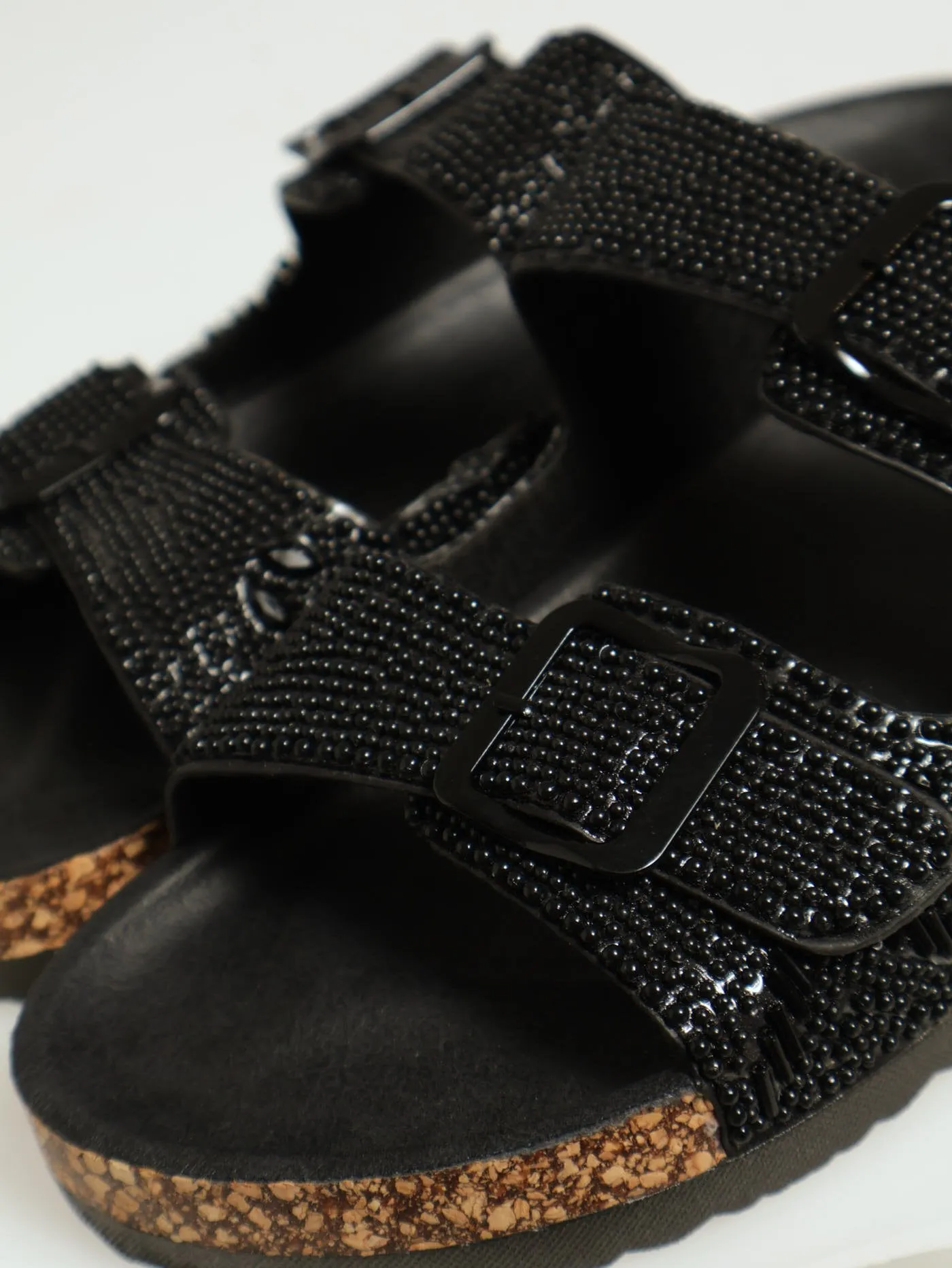 Beaded Birk Mule Sandal - Black